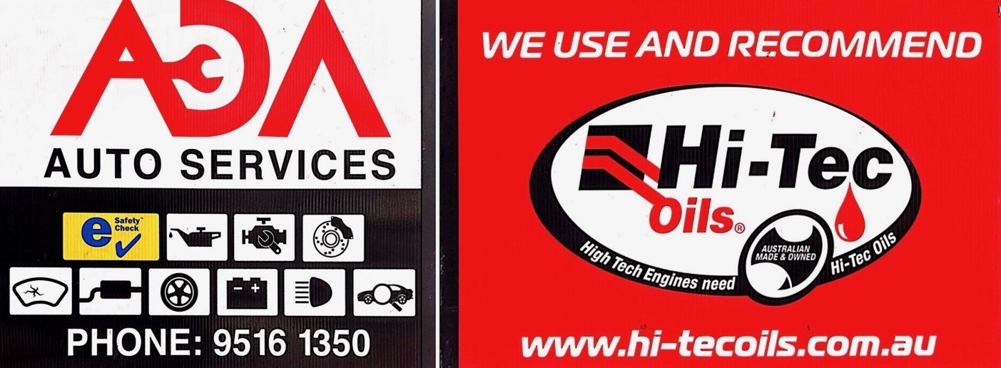 Ada Auto Services signage — Phone 9516 1350. We use and recommend Hi-Tec Oils.